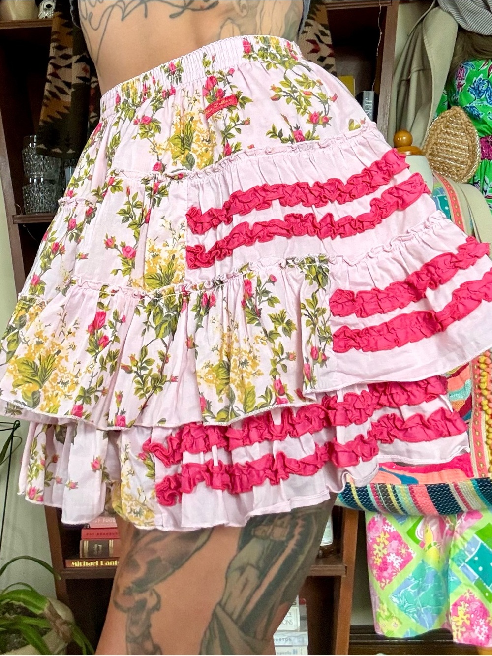 Eliane et Lena - Tiered Ruffle Skirt - Pink Floral - 5 Years - Fits Women’s XS